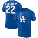 Clayton Kershaw Los Angeles Dodgers Player Icon Name & Number T-Shirt Royal