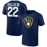 Christian Yelich Milwaukee Brewers Player Icon Name & Number T-Shirt Navy