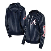 Atlanta Braves Women's Pinstripe Tri-Blend Full-Zip Hoodie Jacket Navy
