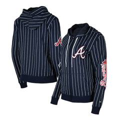 Atlanta Braves Women's Pinstripe Tri-Blend Full-Zip Hoodie Jacket Navy