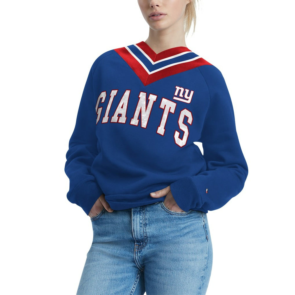 New York Giants Tommy Hilfiger Women's Heidi Raglan V-Neck Sweater - Royal for sale