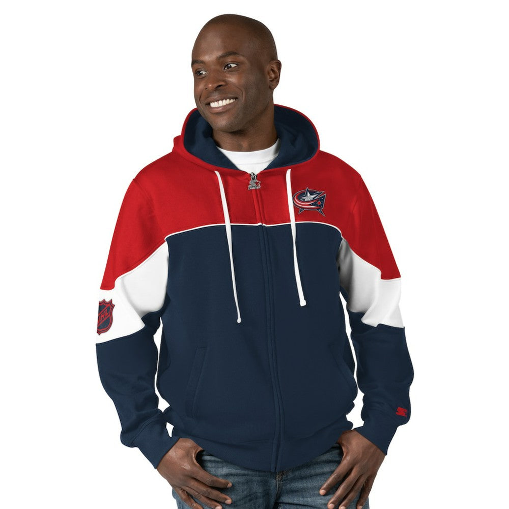 Columbus Blue Jackets Starter Power Forward Full-Zip Hoodie - Navy/Red Hoodies