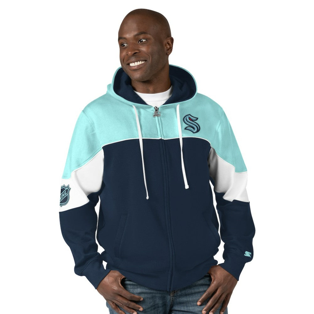 Seattle Kraken Starter Power Forward Full-Zip Hoodie - Navy/Light Blue Hoodies
