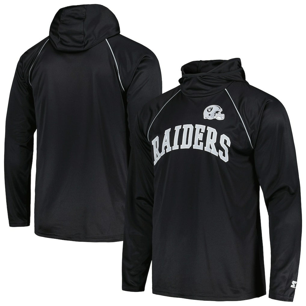 Las Vegas Raiders Starter Gridiron Classics Throwback Raglan Long Sleeve Hooded T-Shirt - Black discount