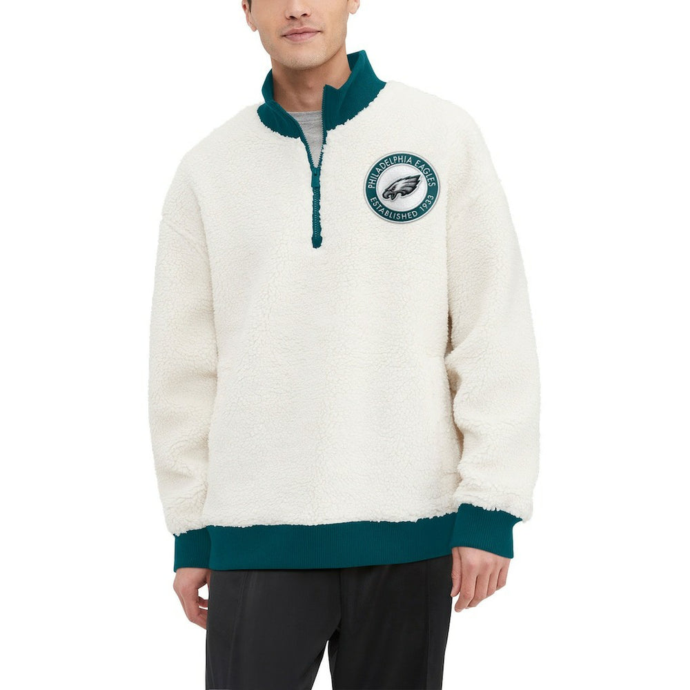 Philadelphia Eagles Tommy Hilfiger Jordan Sherpa Quarter-Zip Sweatshirt - Cream outlet