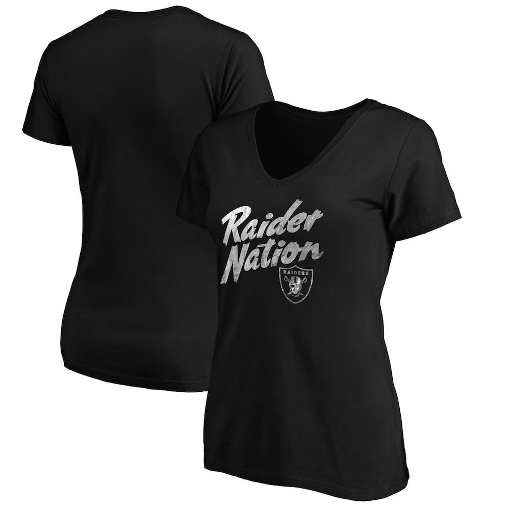 Las Vegas Raiders Women's Hometown Collection Raider Nation V-Neck T-Shirt - Black on sale