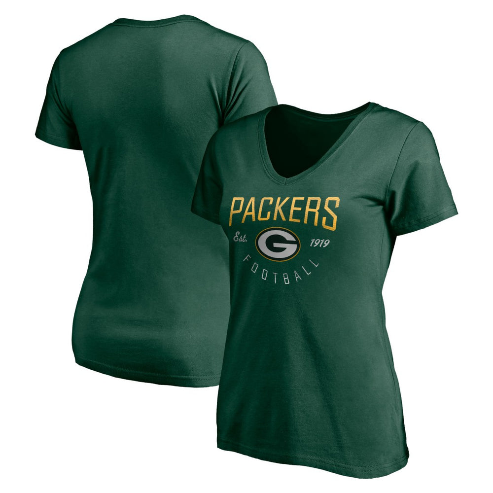 Green Bay Packers Women's Live For It V-Neck T-Shirt - Green on sale
