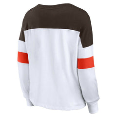 Cleveland Browns Women's Plus Size Even Match Lace-Up Long Sleeve V-Neck Top - White/Brown discount