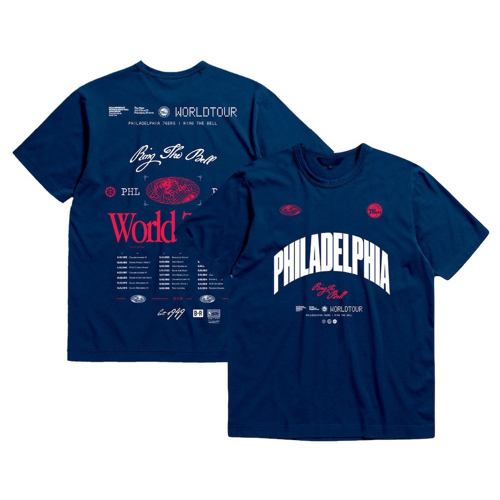 Philadelphia 76ers Bleacher Report x Unisex World Tour T-Shirt - Navy for sale