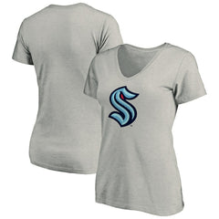 Seattle Kraken Women's Primary Logo V-Neck T-Shirt - Gray T-shirts