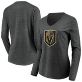 Vegas Golden Knights Women's Primary Logo V-Neck Long Sleeve T-Shirt - Charcoal T-shirts