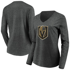 Vegas Golden Knights Women's Primary Logo V-Neck Long Sleeve T-Shirt - Charcoal T-shirts