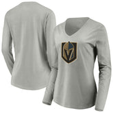 Vegas Golden Knights Women's Primary Logo V-Neck Long Sleeve T-Shirt - Gray T-shirts