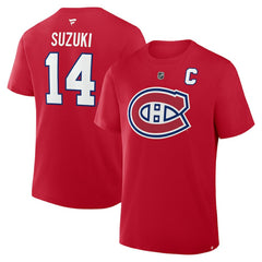 Nick Suzuki Montreal Canadiens Fanatics Authentic Stack Name & Number T-Shirt - Red T-shirts