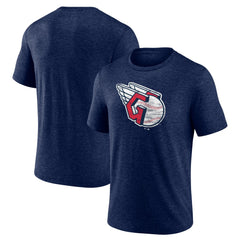 Cleveland Guardians Official Logo Tri-Blend T-Shirt Heather Navy