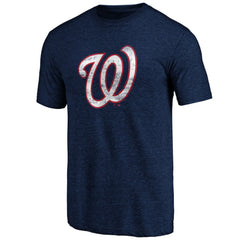 Washington Nationals Official Logo Tri-Blend T-Shirt Heather Navy