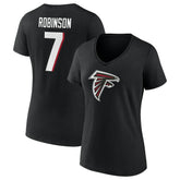 Bijan Robinson Atlanta Falcons Women's Icon Name & Number V-Neck T-Shirt - Black outlet