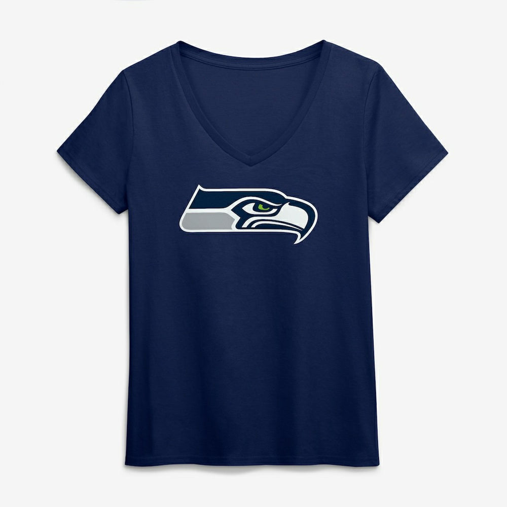 Seattle Seahawks Logo Athletic Women's Primary Logo V-Neck T-Shirt - College Navy outlet
