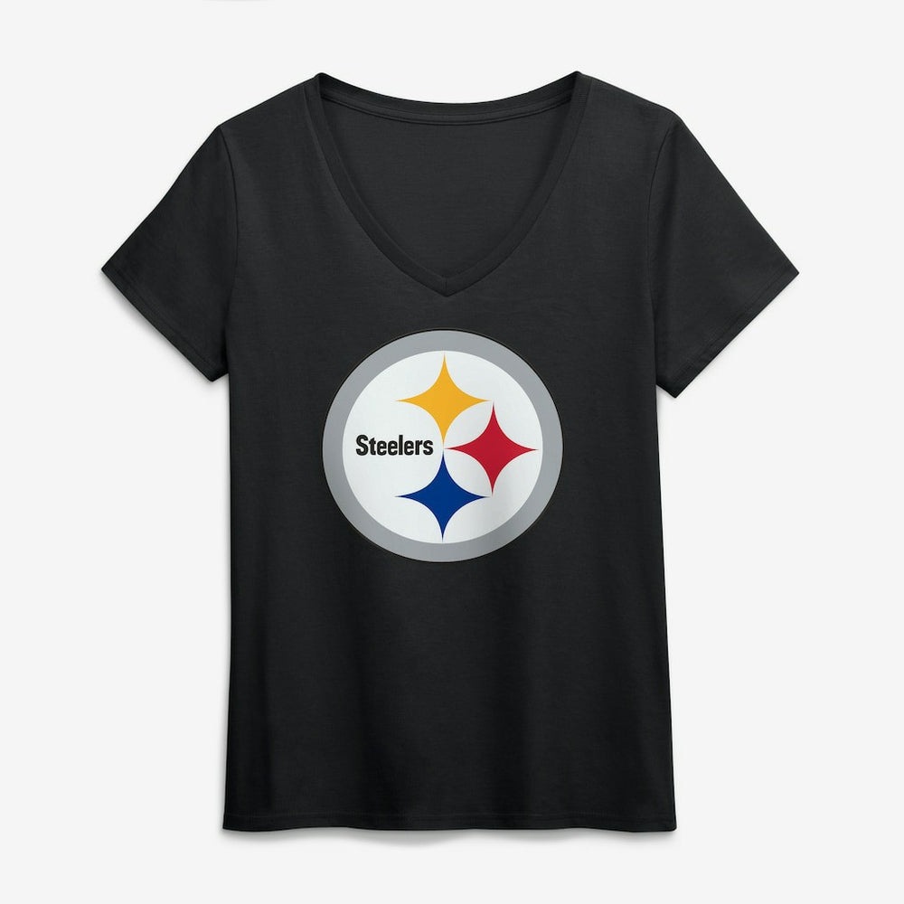 Pittsburgh Steelers Logo Athletic Women's Primary Logo V-Neck T-Shirt - Black cheap