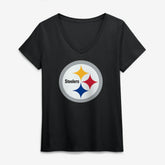 Pittsburgh Steelers Logo Athletic Women's Primary Logo V-Neck T-Shirt - Black cheap