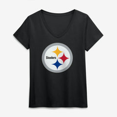 Pittsburgh Steelers Logo Athletic Women's Primary Logo V-Neck T-Shirt - Black cheap