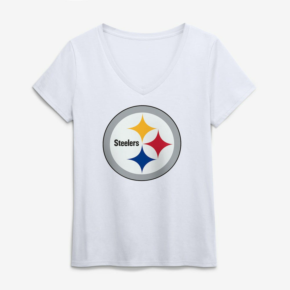 Pittsburgh Steelers Logo Athletic Women's Primary Logo V-Neck T-Shirt - White sale