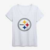 Pittsburgh Steelers Logo Athletic Women's Primary Logo V-Neck T-Shirt - White sale
