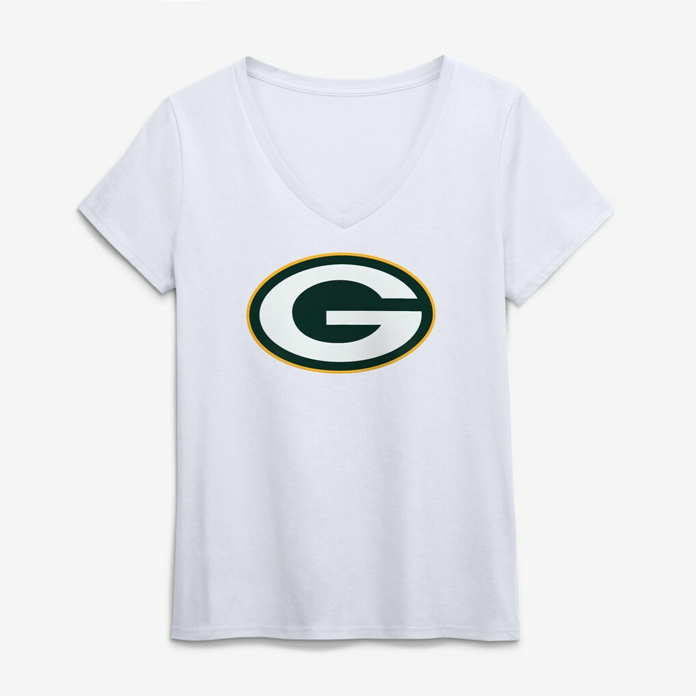 Green Bay Packers Logo Athletic Women's Primary Logo V-Neck T-Shirt - White sale