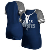 Dallas Cowboys New Era Women's Raglan Lace-Up T-Shirt - Navy sale