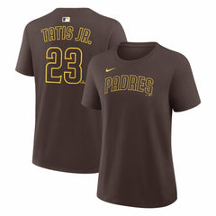Fernando Tatis Jr. San Diego Padres Women's Name & Number T-Shirt Brown