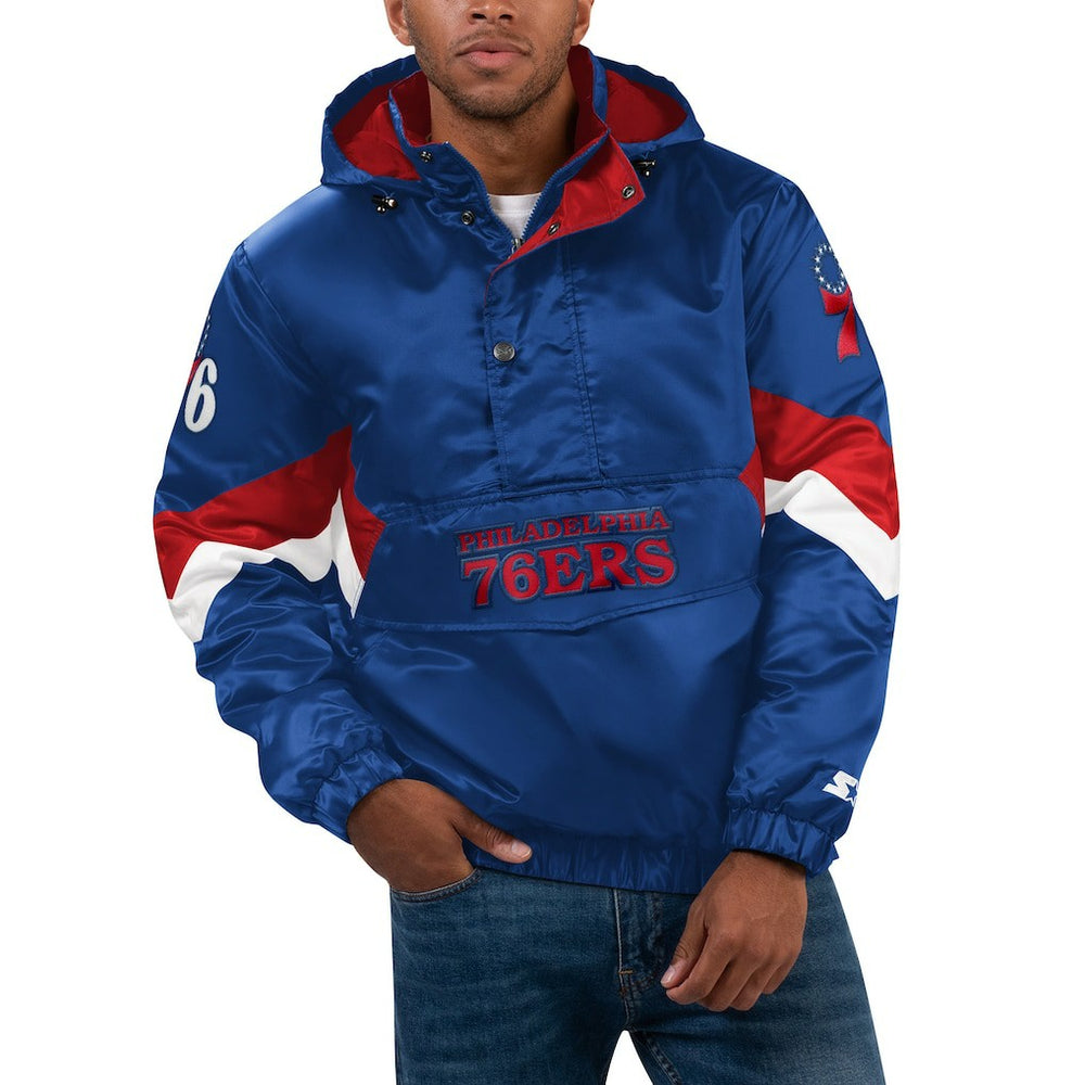 Philadelphia 76ers Starter Force Play Satin Hoodie Half-Zip Jacket - Royal for sale