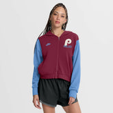 Philadelphia Phillies Women's Cooperstown Collection Cropped Full-Zip Hoodie Burgundy/Light Blue
