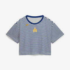 Seattle Mariners Women's Cooperstown Collection Striped Cropped T-Shirt Royal/Cream
