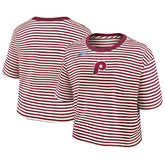 Philadelphia Phillies Women's Cooperstown Collection Striped Cropped T-Shirt Burgundy/Cream