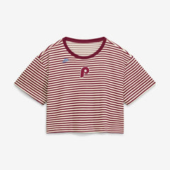 Philadelphia Phillies Women's Cooperstown Collection Striped Cropped T-Shirt Burgundy/Cream
