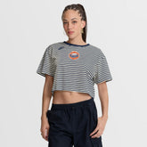 Houston Astros Women's Cooperstown Collection Striped Cropped T-Shirt Navy/Cream