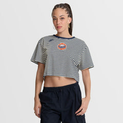 Houston Astros Women's Cooperstown Collection Striped Cropped T-Shirt Navy/Cream