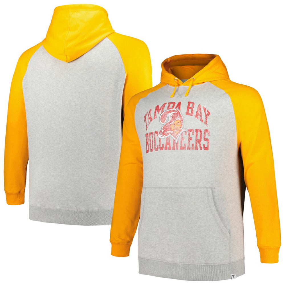 Tampa Bay Buccaneers Profile Big & Tall Favorite Arch Throwback Raglan Pullover Hoodie - Heather Gray/Orange cheap