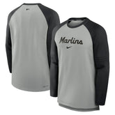 Miami Marlins Authentic Collection Game Time Raglan Performance Long Sleeve T-Shirt Heather Gray/Black