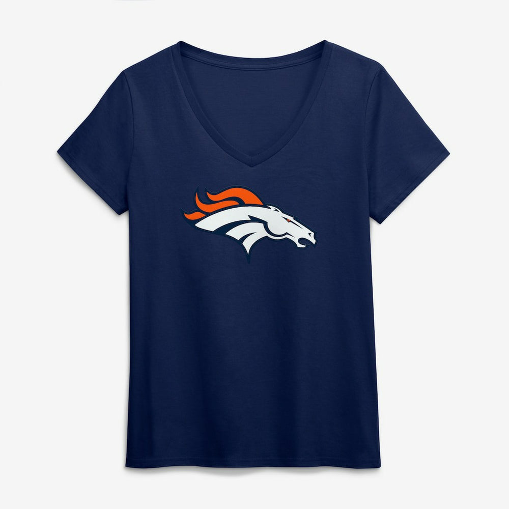 Denver Broncos Logo Athletic Women's Primary Logo V-Neck T-Shirt - Navy discount