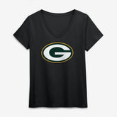 Green Bay Packers Logo Athletic Women's Primary Logo V-Neck T-Shirt - Black outlet