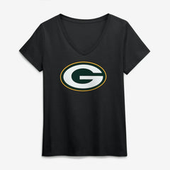 Green Bay Packers Logo Athletic Women's Primary Logo V-Neck T-Shirt - Black outlet