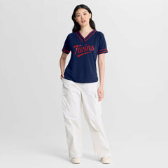 Minnesota Twins Women's Diva Race Ahead Raglan V-Neck T-Shirt Navy