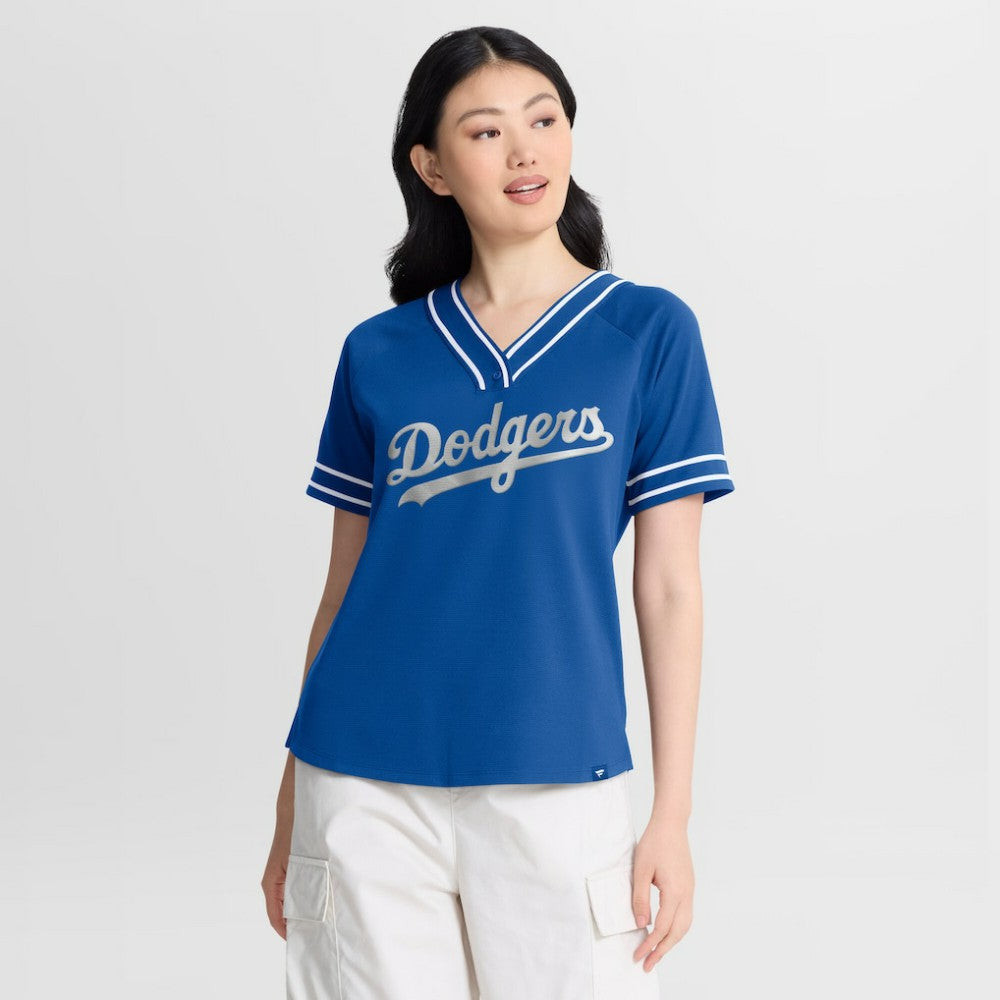 Los Angeles Dodgers Women's Diva Race Ahead Raglan V-Neck T-Shirt Royal