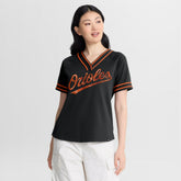 Baltimore Orioles Women's Diva Race Ahead Raglan V-Neck T-Shirt Black