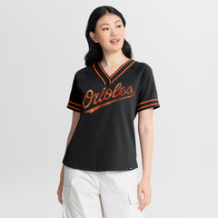 Baltimore Orioles Women's Diva Race Ahead Raglan V-Neck T-Shirt Black