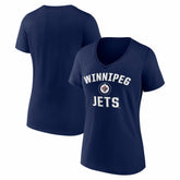 Winnipeg Jets Logo Athletic Women's Arch Victory V-Neck T-Shirt - Navy T-shirts
