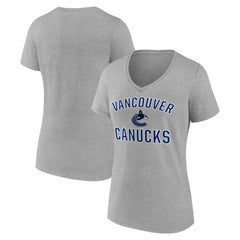 Vancouver Canucks Logo Athletic Women's Arch Victory V-Neck T-Shirt - Heather Gray T-shirts