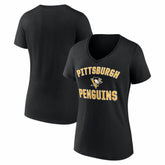 Pittsburgh Penguins Logo Athletic Women's Arch Victory V-Neck T-Shirt - Black T-shirts