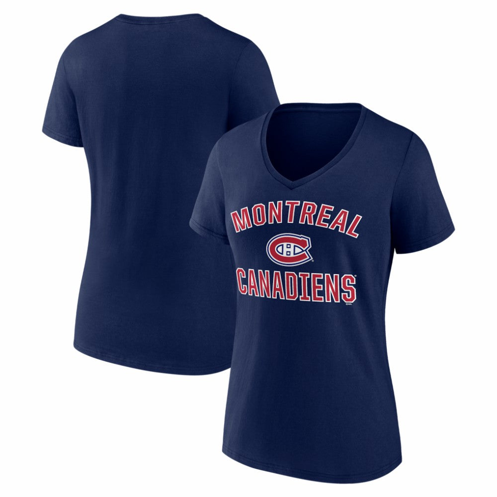 Montreal Canadiens Logo Athletic Women's Arch Victory V-Neck T-Shirt - Navy T-shirts